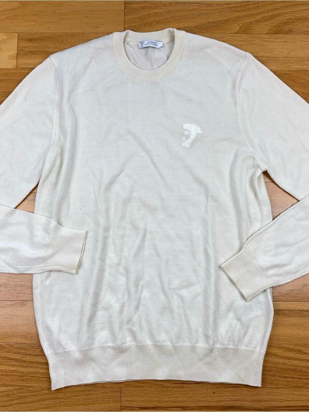 Versace Collection Wool Sweater Mens L Cream Medusa Crewneck